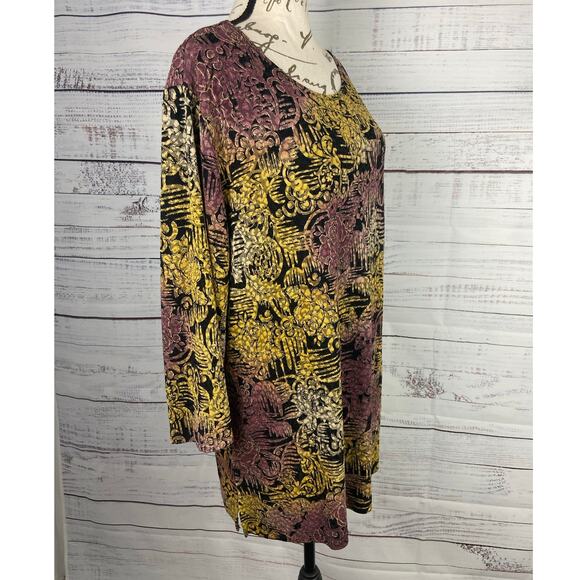 JM Collection Burnout Tunic Top Womens Plus 2X Floral Scoop Neck Stretch - Picture 3 of 10